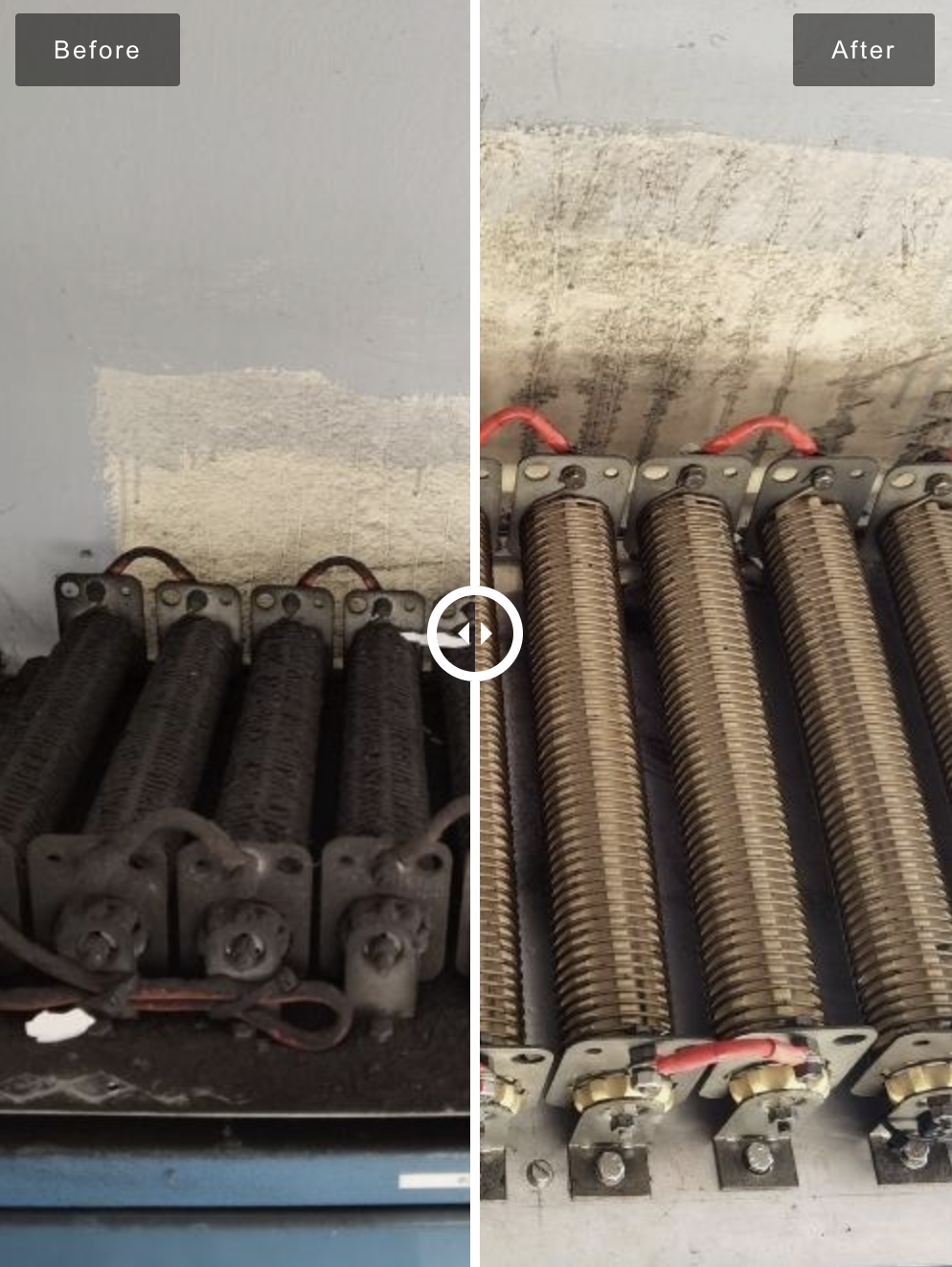 Before and after nano-material cleaning on industrial electrical equipment